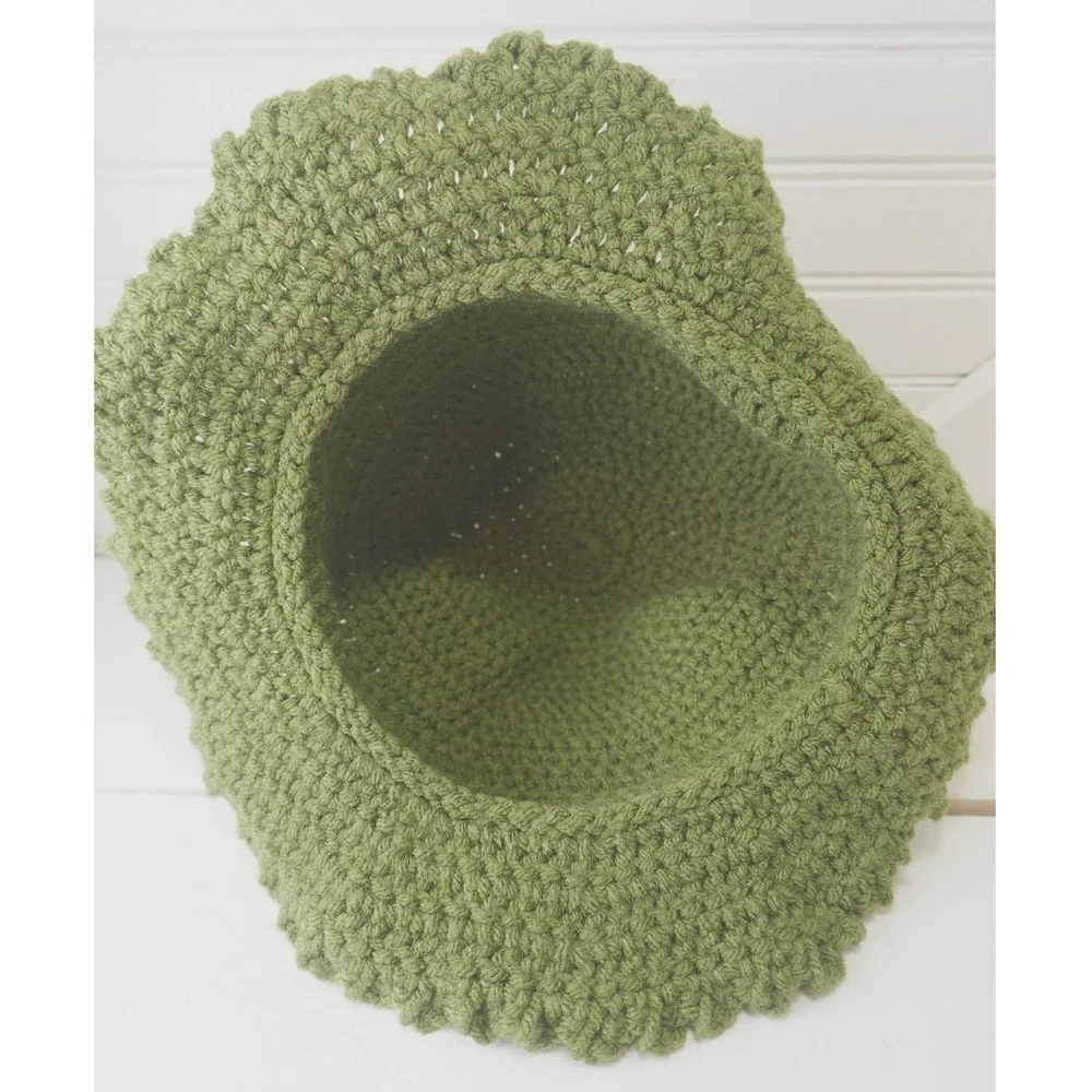 Crochet Frog Beanie Hat Adult Size Handmade Floppy Brim Googly Eyes 6.5 inch